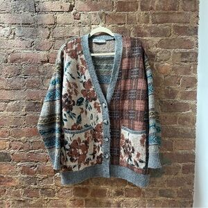 Floral and Plaid Knit Cardigan